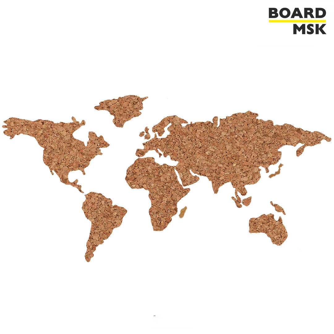 Фигурная пробковая карта мира(детализированный контур), размеры от 240 см