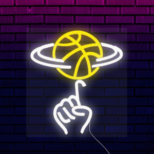Неоновая вывеска для дома "Баскетбол №2" желто-белого цвета