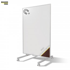 Вертикальная перегородка мобильная магнитно-маркерная, металлическая, цвета "Белый" + микровелюр, на колесиках