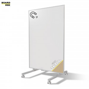 Вертикальная перегородка мобильная магнитно-маркерная, металлическая, цвета "Белый" + ткань, на колесиках
