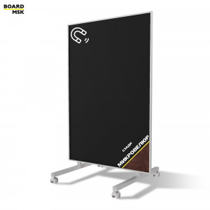 Вертикальная перегородка мобильная магнитно-меловая, металлическая, цвета "Белый" + микровелюр, на колесиках