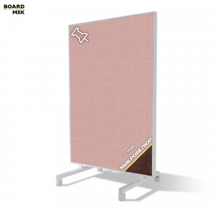 Вертикальная перегородка мобильная из розовой ткани металлическая цвета "Белый" + микровелюр