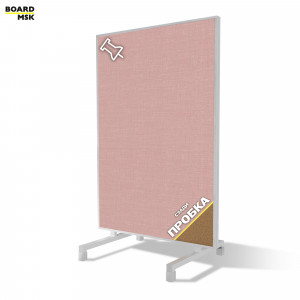 Вертикальная перегородка мобильная из розовой ткани металлическая цвета "Белый" + пробка
