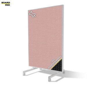 Вертикальная перегородка мобильная из розовой ткани металлическая цвета "Белый" + звукоизоляционные треугольники