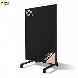 Вертикальная перегородка мобильная магнитно-меловая, металлическая, цвета "Черный" + розовая ткань №2