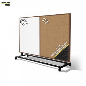 Перегородка мобильная горизонтальная 50% пробка, 50% магнитно-маркерное покрытие, цвета "Орех" + звукоизоляционные треугольники