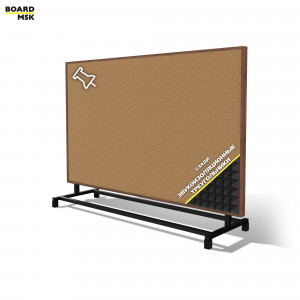 Горизонтальная металлическая перегородка мобильная пробковая цвета "Орех" + звукоизоляционные треугольники