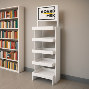 Буклетница деревянная с горизонтальными полками с отделением под логотип 