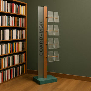 Буклетница с матовым стеклом с горизонтальными балками с 2 объемными карманами на балке