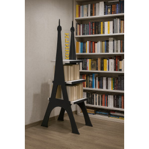 Промостойка "Эйфелева башня" из дерева с 3 полками и стеклянным отделением под логотип Промостойка "Эйфелева башня" из дерева с 3 полками и стеклянным отделением под логотип