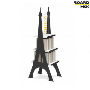 Промостойка "Эйфелева башня" из дерева с 3 полками и стеклянным отделением под логотип Промостойка "Эйфелева башня" из дерева с 3 полками и стеклянным отделением под логотип