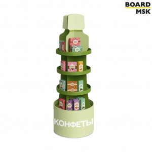 Промостойка рекламная круглая для товаров из ПВХ с 4-мя полками Промостойка рекламная круглая для товаров из ПВХ с 4-мя полками