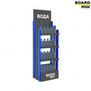 Промостойка рекламная для товаров из дерева с 4-мя полками с отделением под логотип