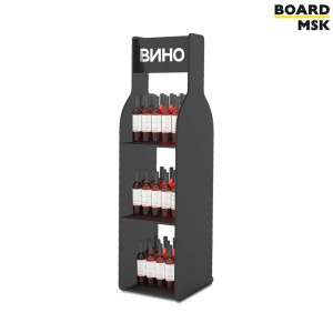 Промостойка рекламная для товаров из дерева с 4-мя полками с отделением под логотип "Вино"