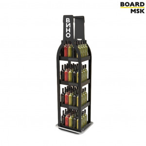 Промостойка рекламная для товаров из дерева с 4-мя полками с отделением под логотип "Вино" №2