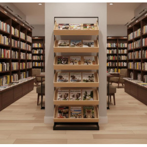 Промостойка рекламная для товаров из дерева с 6 полками