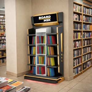Промостойка трехсекционная из ЛДСП с 4 полками c отделением под логотип