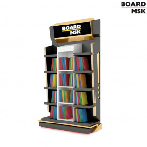 Промостойка трехсекционная из ЛДСП с 4 полками c отделением под логотип