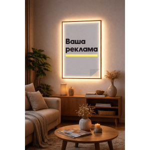 Рекламный постер Board-msk вертикальный с печатью в раме цвета "Орех", с внутренней подсветкой