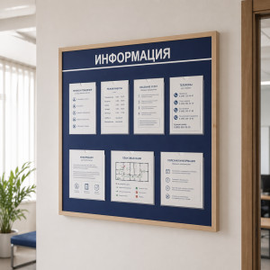 Информационный стенд настенный Board-msk деревянный на колесиках, 7 отделений - А4